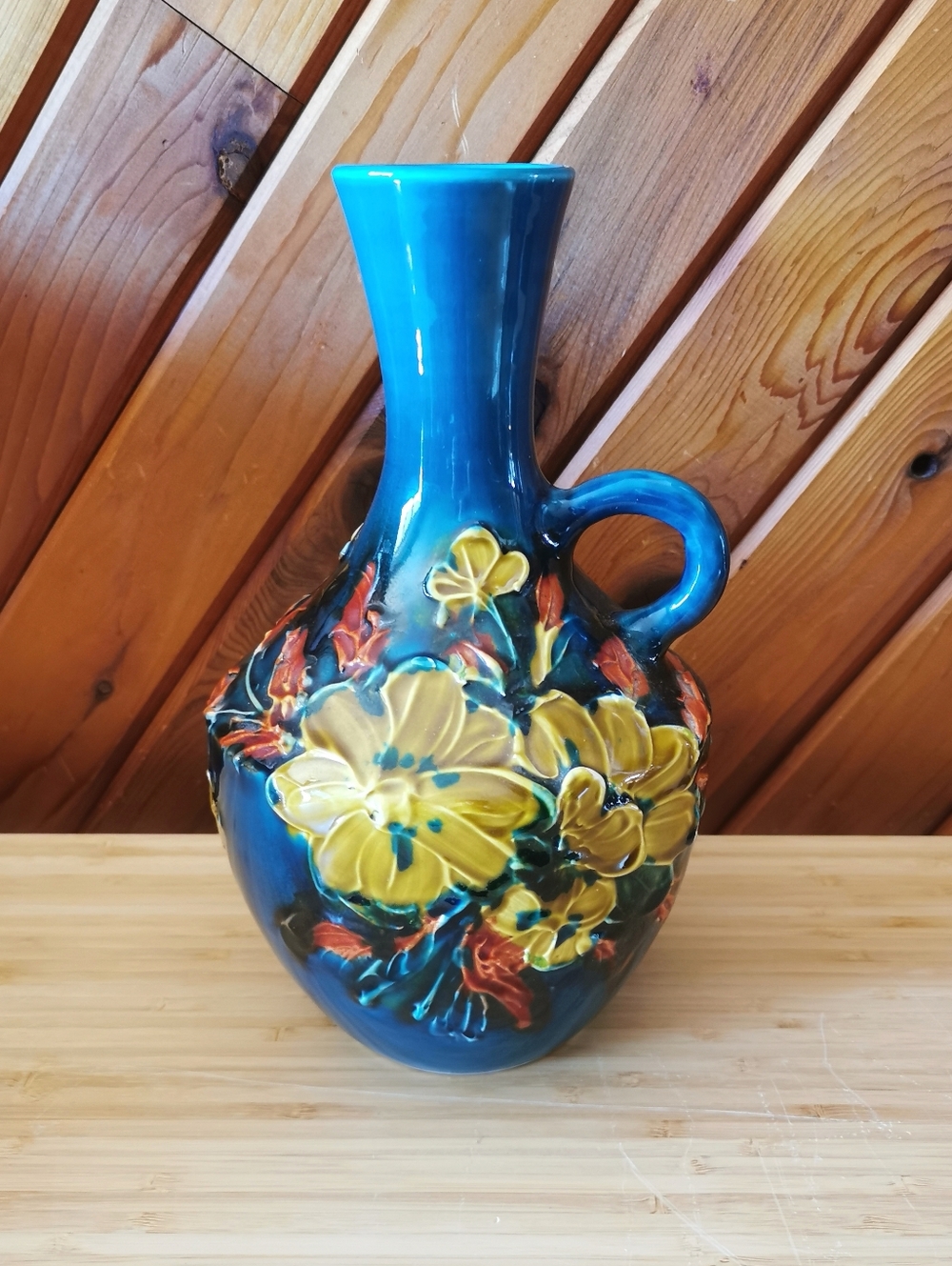 Vintage Alvino Bagni Blue Floral Pottery Jug Vase